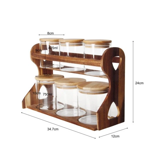 6 Pcs High Borosilicate Glass Jar Set With Wooden Base factory